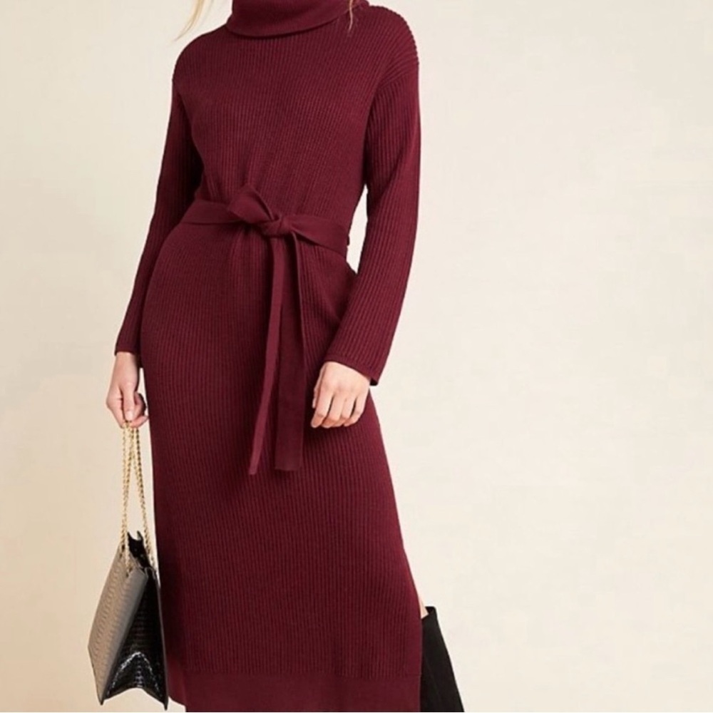 Anthropologie Carlotta turtleneck sweater dress in a burgundy color. S - Picture 2 of 5
